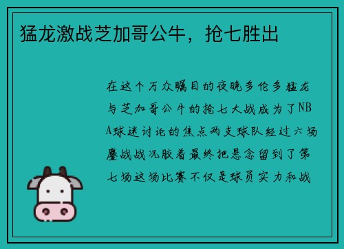 猛龙激战芝加哥公牛，抢七胜出
